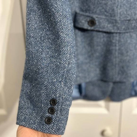 Vintage Talbots Women's Blue Herringbone Tweed Wool Blend Blazer Size 14W - Picture 12 of 13